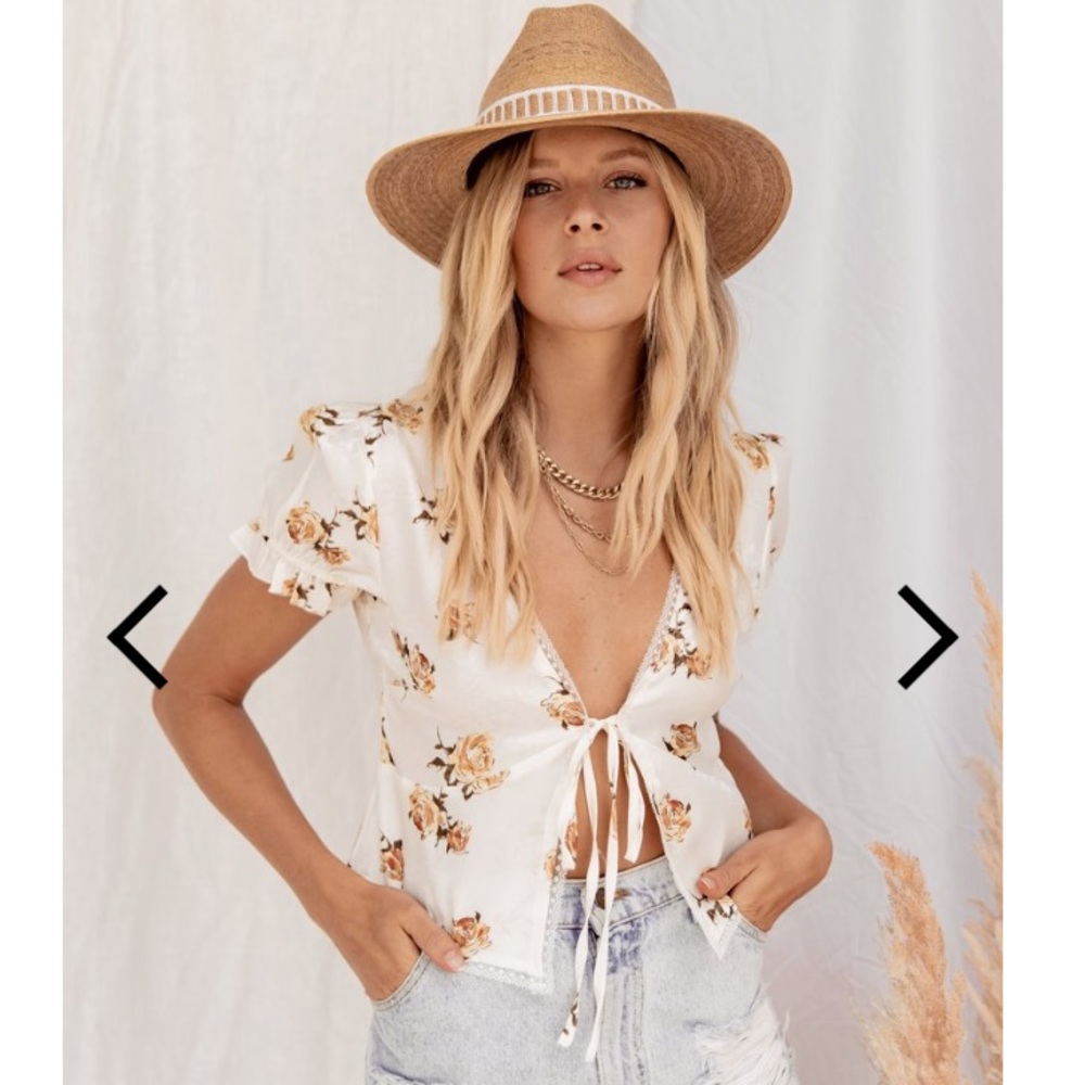 Satin floral tie blouse